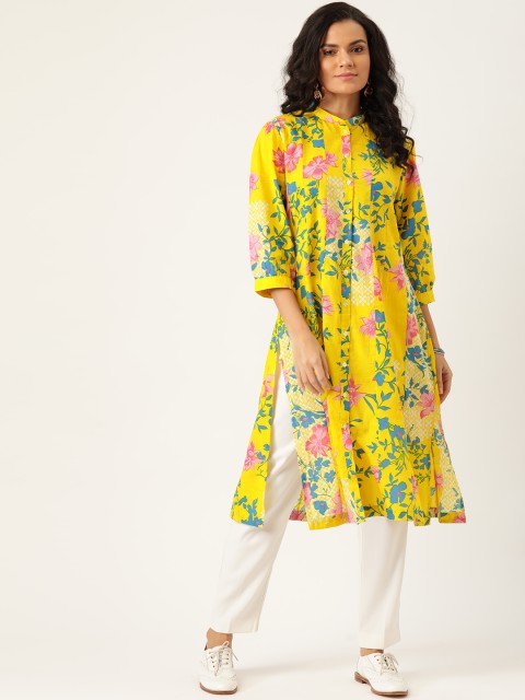 

Sangria Women Yellow & Blue Floral Printed Floral A-Line Kurta