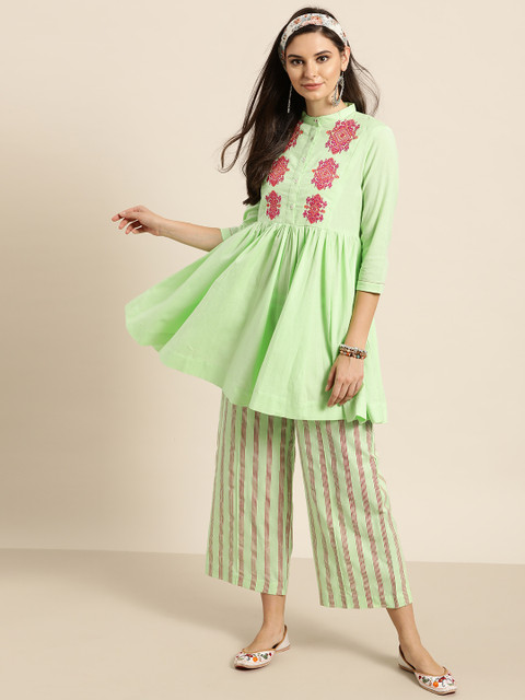 

Sangria Women Green & Red Yoke Design Kurti with Palazzos