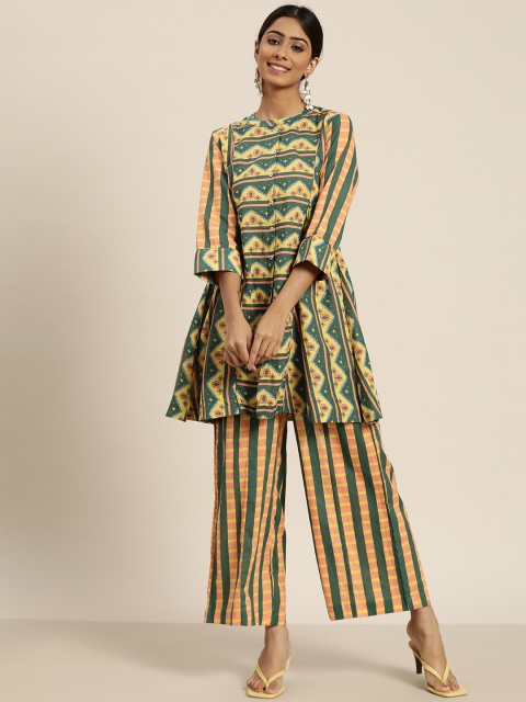 

Sangria Women Green Printed Pure Cotton A-line Kurta with Palazzos