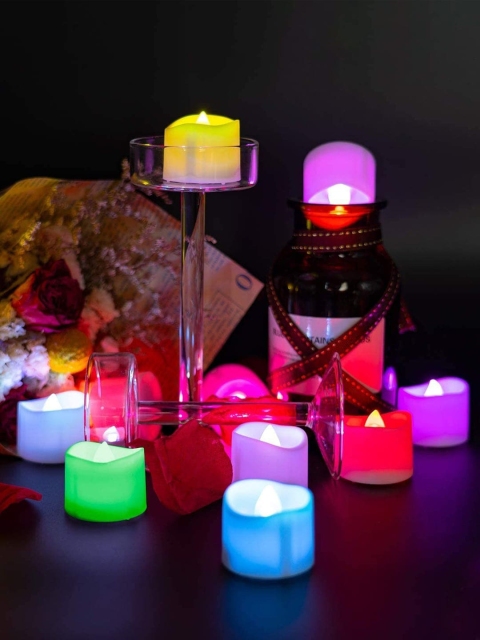 

Archies Set of 12 Multicolored Elegant Decorative Battery Operated Tealight Candles, Multi