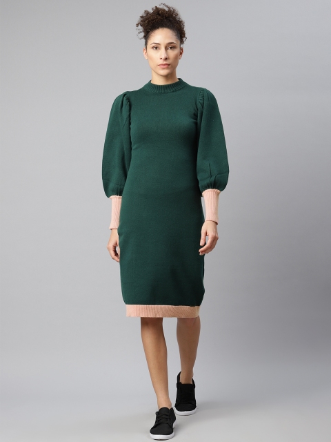 

The Roadster Lifestyle Co Women Teal Green Solid Flat Knit Dress