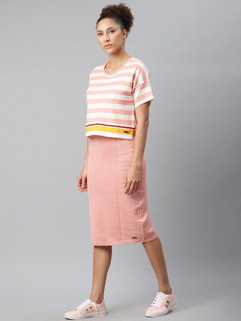 

The Roadster Lifestyle Co Women Pink Solid Bodycon Dress with T-Shirt