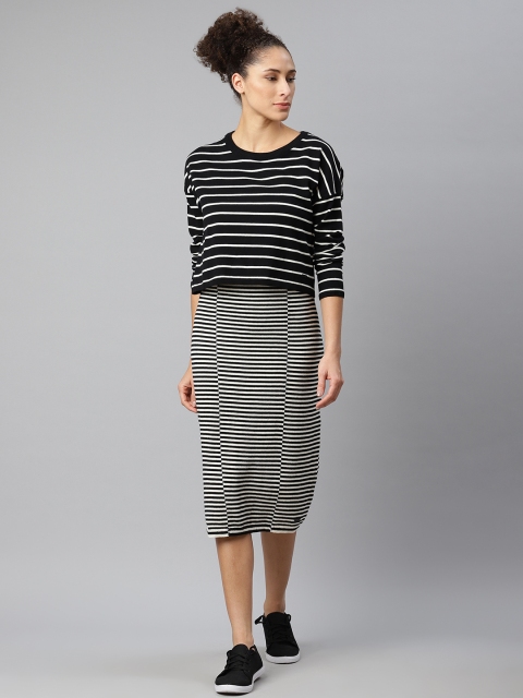 

The Roadster Lifestyle Co Black & White Striped Sheath Midi Dress & T-Shirt