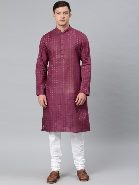

Ethnix by Raymond Men Maroon & Green Printed Straight Kurta