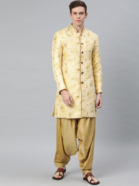 

Ethnix by Raymond Men Gold-Toned & Off-White Embroidered Straight Kurta