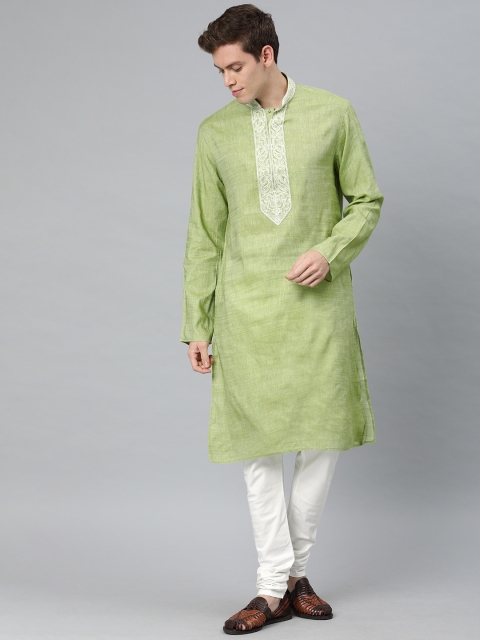 

Ethnix by Raymond Men Green & White Yoke Design Kurta with Churidar