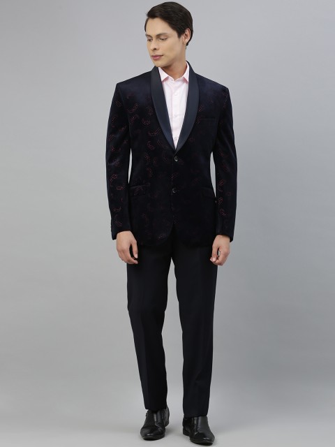 

Ethnix by Raymond Navy Blue with Maroon Tinge Tailored Fit Single-Breasted Party Suit