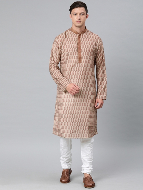 

Ethnix by Raymond Men Beige & Maroon Printed Kurta with Churidar