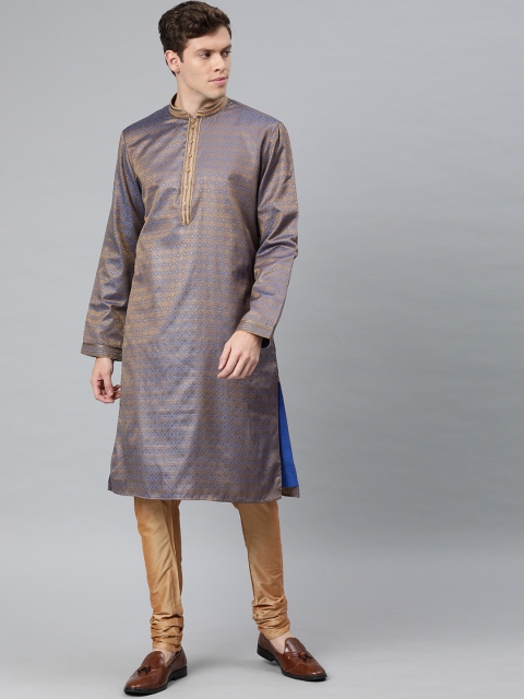 

Ethnix by Raymond Men Blue & Gold-Toned Woven Design Kurta with Churidar