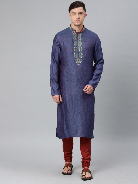 

Ethnix by Raymond Men Navy Blue & Maroon Woven Design Kurta with Churidar