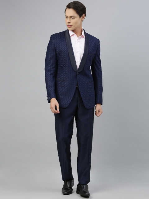 

Ethnix by Raymond Men Navy Blue Self-Design Regular Fit Single-Breasted Formal Suit