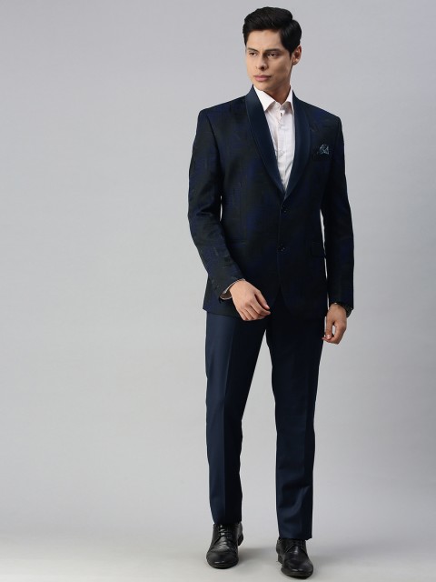

Ethnix by Raymond Men Navy Blue & Black Printed Tailored Fit Single-Breasted Formal Suit