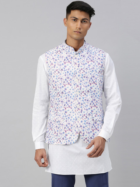 

Ethnix by Raymond Men Blue & White Printed Kurta with Trousers