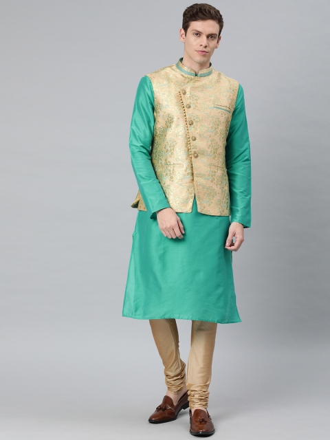 

Ethnix by Raymond Men Green Solid Kurta Set With Nehru Jacket