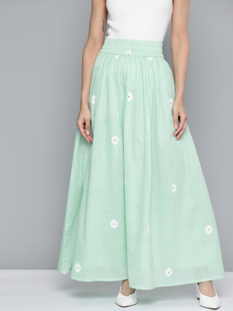 

HERE&NOW Women Green & White Floral Print Flared Maxi Skirt