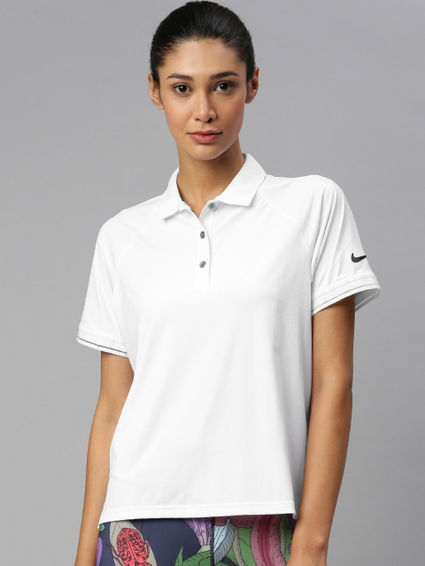 

Nike Women White Solid NKCT ESSENTIAL Polo Collar Tennis T-shirt