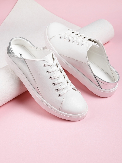 

DressBerry Women White & Silver-Toned Colourblocked Lace-up Sneakers