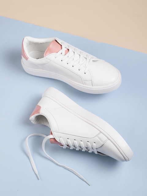 

DressBerry Women White Solid Lace-Up Sneakers with Colourblocked detail
