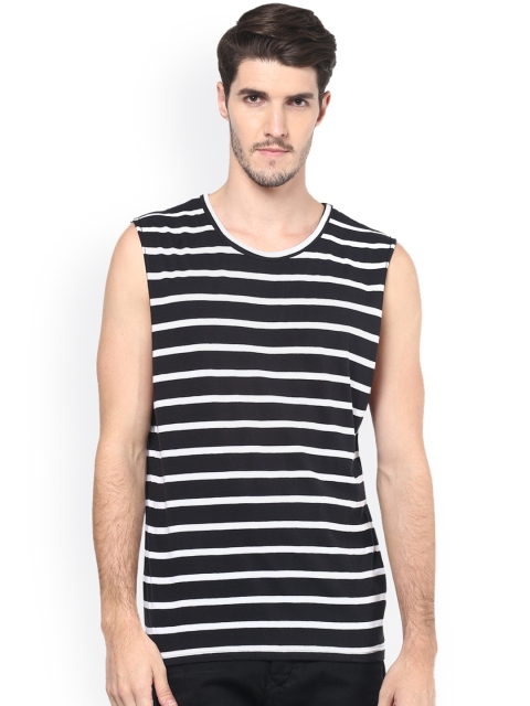 

Hypernation Black White Striped Sleeveless Pure Cotton T-shirt