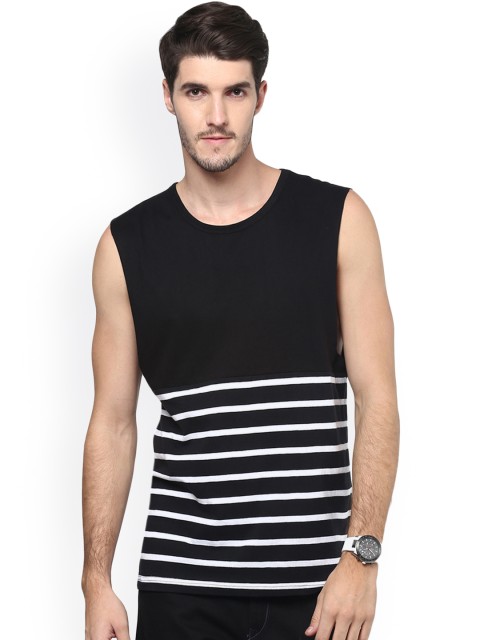 

Hypernation Black White Striped Sleeveless Pure Cotton T-shirt
