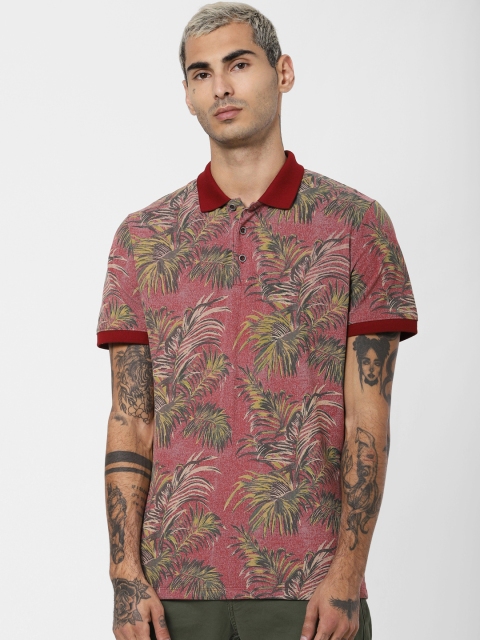 

Jack & Jones Men Red Tropical Printed Polo Collar T-shirt