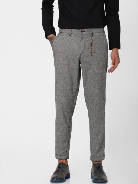 

Jack & Jones Men Black & White Carrot Ace Fit Self Design Regular Trousers