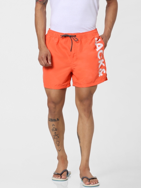 

Jack & Jones Men Coral Orange Printed Regular Fit Sustainable Swim Shorts
