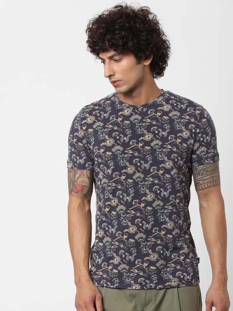 

Jack Jones Men Charcoal Grey Printed Slim Fit Round Neck Pure Cotton T-shirt