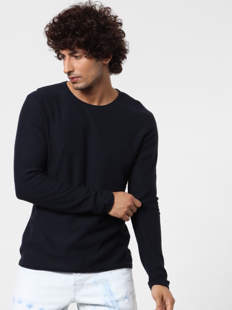 

Jack & Jones Men Navy Blue Solid Pullover Sweater