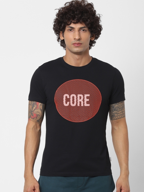 

Jack Jones Men Black Printed Slim Fit Round Neck Sustainable Pure Cotton T-shirt