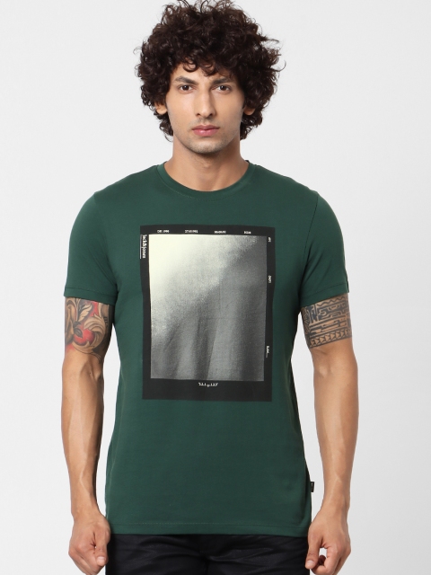 

Jack Jones Men Green Printed Slim Fit Round Neck Pure Cotton T-shirt