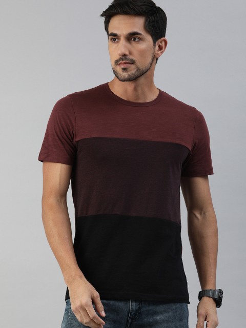 

Jack & Jones Men Maroon Colourblocked Round Neck Sustainable T-shirt