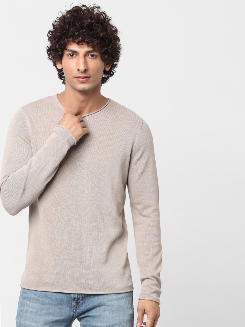 

Jack & Jones Men Beige Solid Pullover Linen-Cotton Sweater