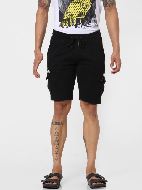 

Jack & Jones Men Black Solid Slim Fit Cargo Shorts