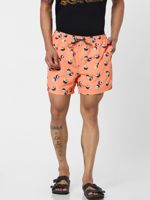 

Jack & Jones Men Coral Orange Printed Regular Fit Sustainable Swim Shorts