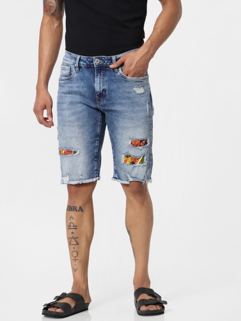 

Jack & Jones Men Blue Solid Slim Fit Denim Shorts