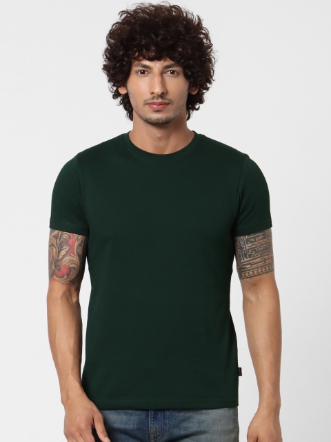 

Jack & Jones Men Green Self Design Slim Fit Round Neck T-shirt
