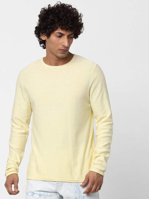 

Jack & Jones Men Yellow Solid Pullover Sweater