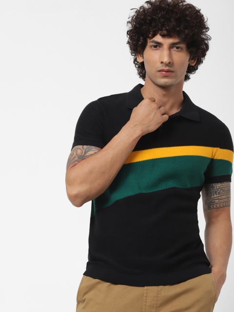 

Jack & Jones Men Black Colourblocked Polo Collar T-shirt