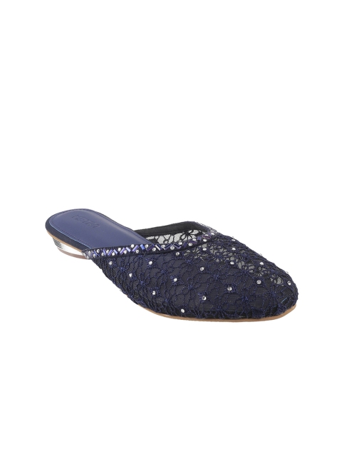 

Metro Women Navy Blue Embellished Mules