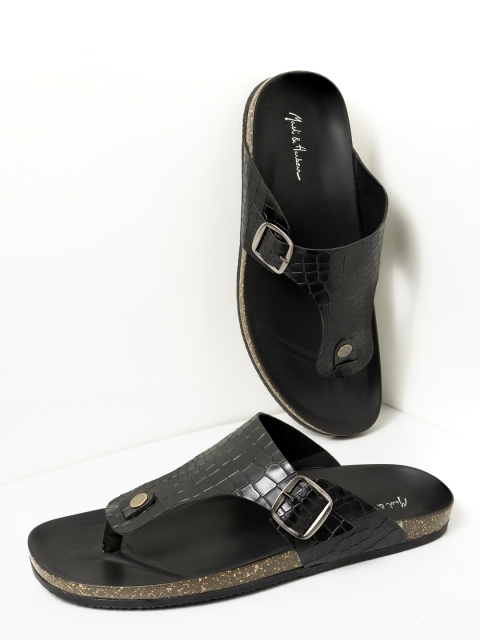 

Mast & Harbour Men Black Solid Comfort Sandals