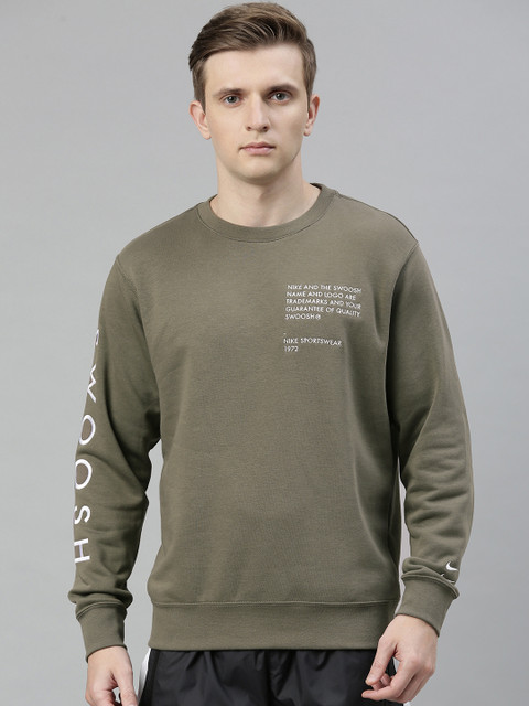 

Nike Men Olive Green & White Printed Sweatshirt