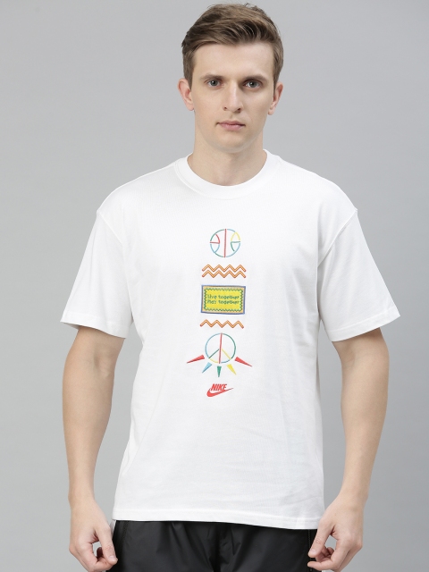 

Nike Men White Printed Round Neck T-shirt