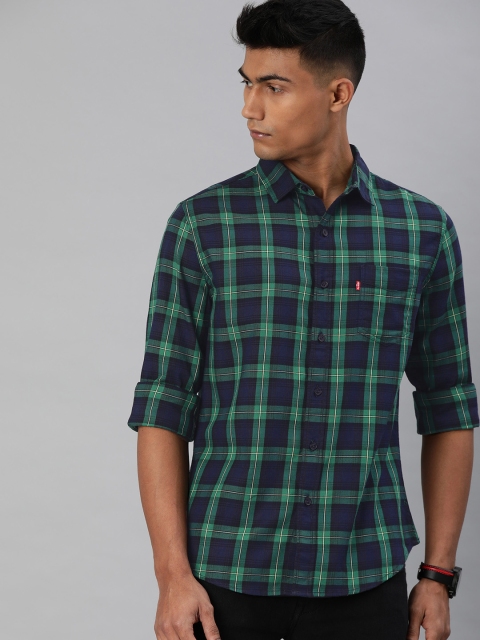 

Levis Men Navy Blue & Green Slim Fit Checked Casual Shirt