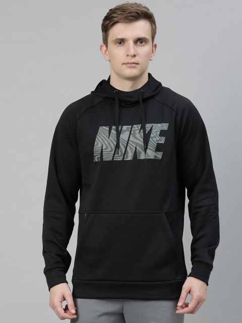 

Nike Men Black Printed Dri-Fit THRMA HD PO PX CNCT Hooded Training Sweatshirt