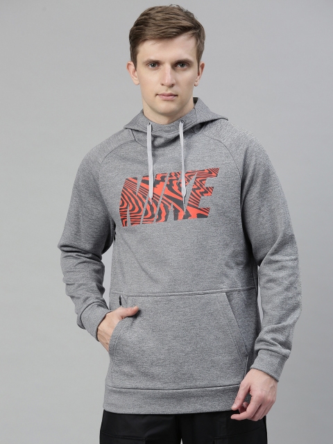

Nike Men Grey Melange Dri-Fit THRMA HD PO PX CNCT Printed Hooded Training Sweatshirt