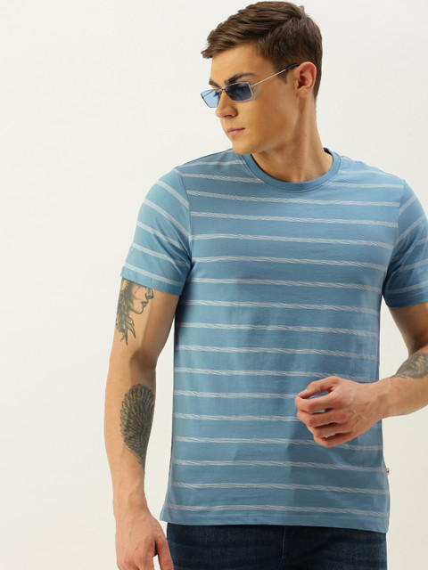 

Invictus Indoor Men Blue Striped Round Neck Pure Cotton T-shirt