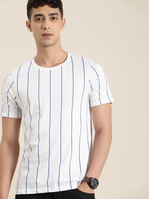 

INVICTUS Men White Striped Round Neck Pure Cotton T-shirt