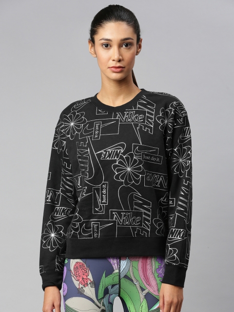 

Nike Women Black & White Printed ICN CLSH FLC AOP Sweatshirt