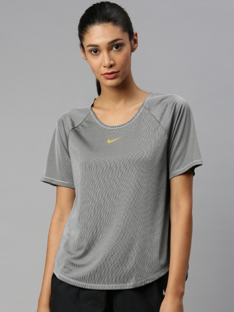 

Nike Women Charcoal Grey Solid ICNCLSH SS Round Neck Running T-shirt